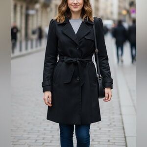 H&M Black Trench Coat Sz 8